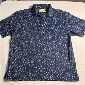 Men's Printed Navy Short-Sleeve Polo with Light Blue Motif